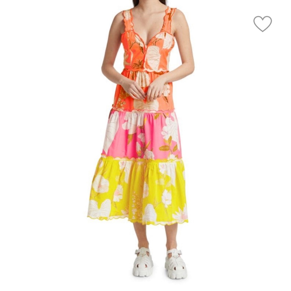 Farm Rio tiered neon dress worn once